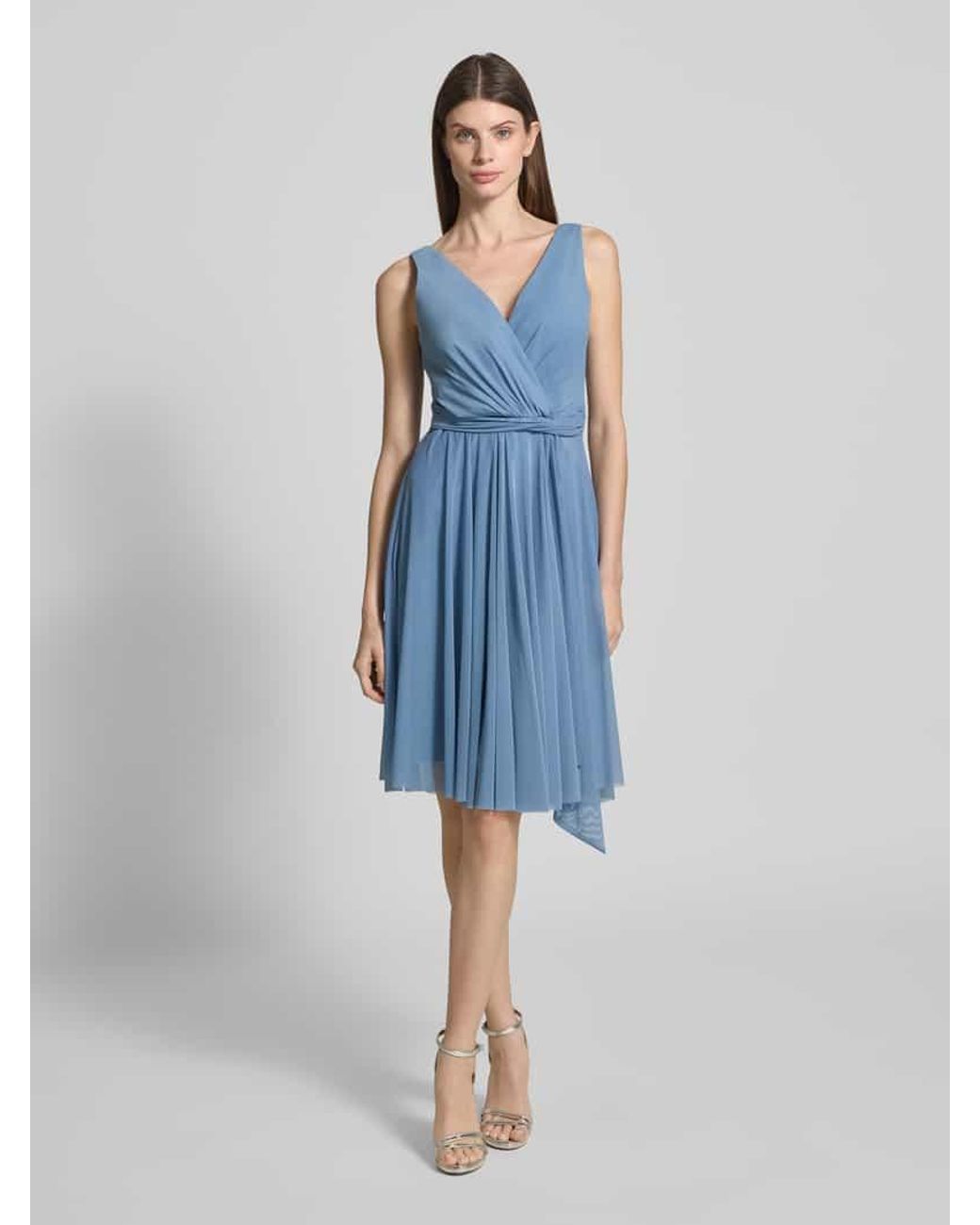 TROYDEN COLLECTION Blue Knielanges Cocktailkleid in Wickel-Optik