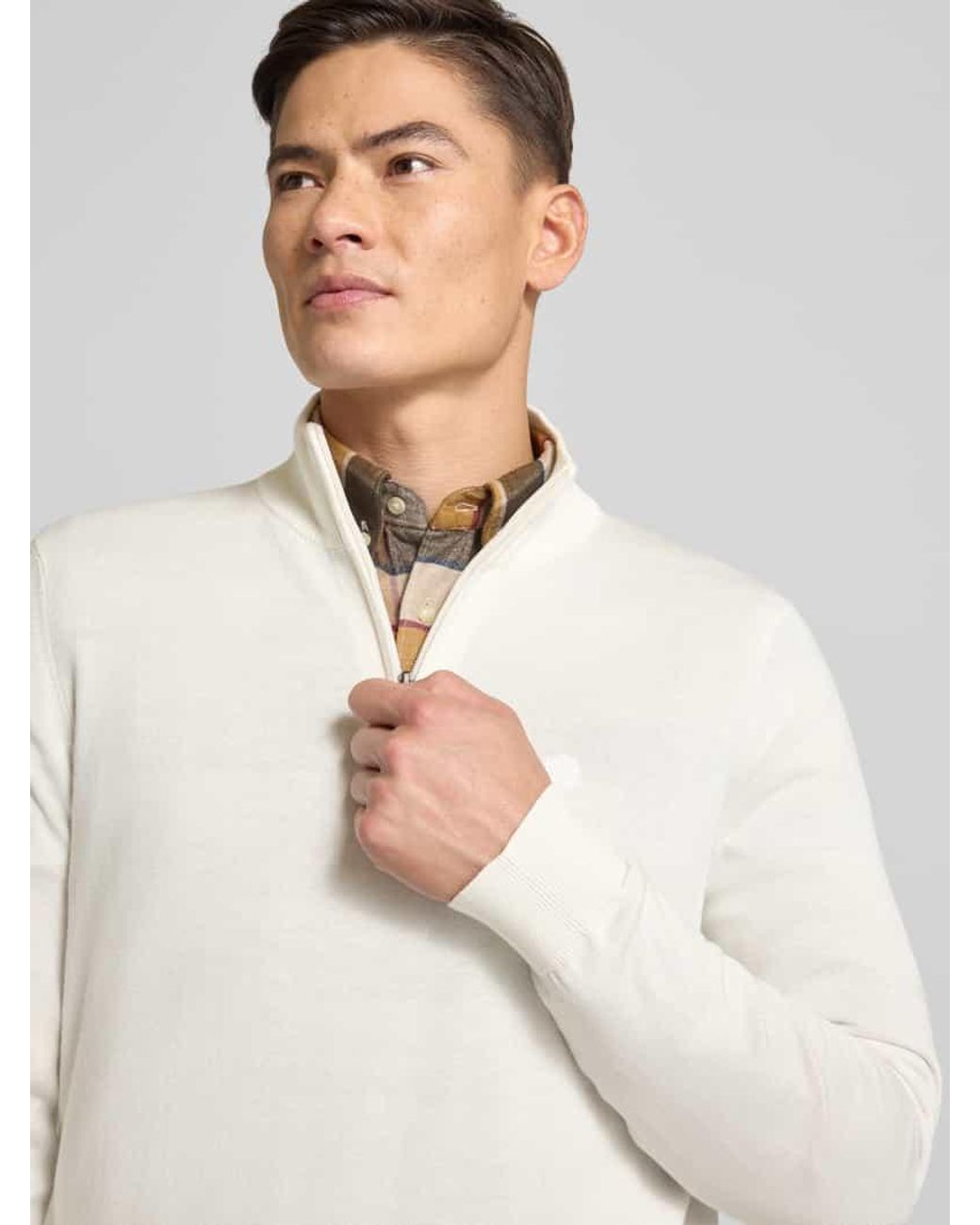 Bugatti Strickpullover mit Stehkragen in Natural für Herren