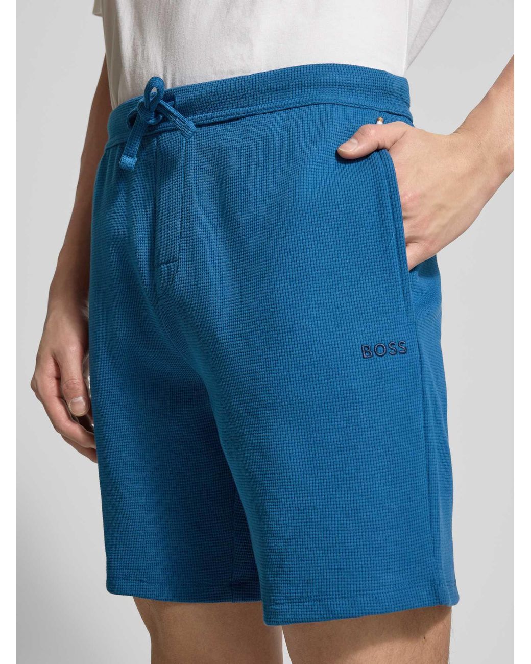 Boss Regular Fit Sweatshort Van Katoenmix Model 'Waffle Shorts' in het Blue voor heren