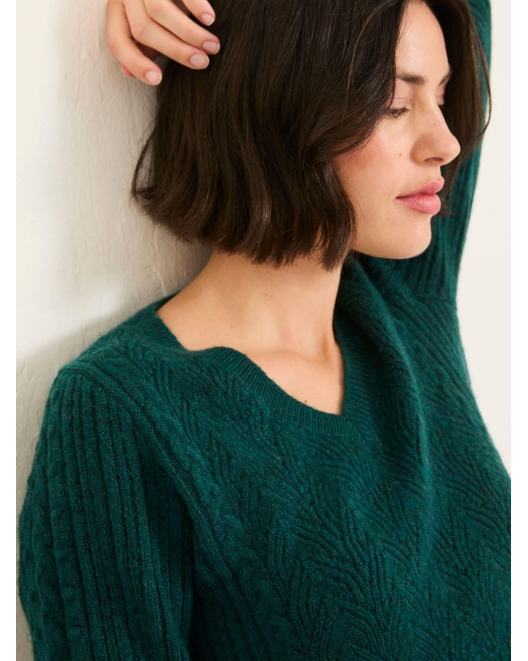 FatFace Green Marie Knitted Stitch Jumper