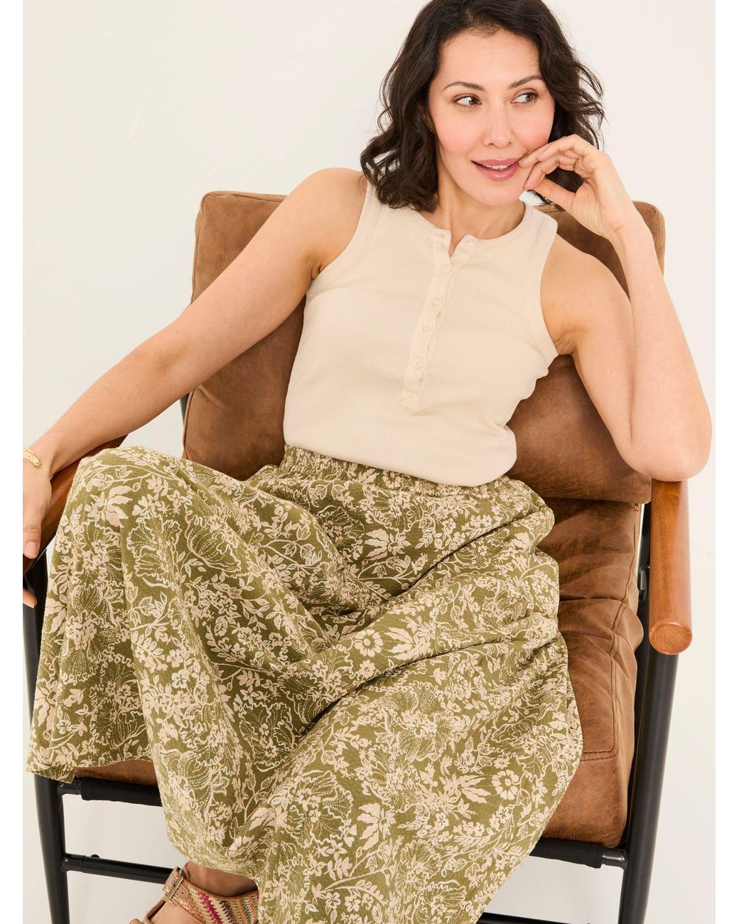 FatFace Natural Fatface Betty Midi Skirt