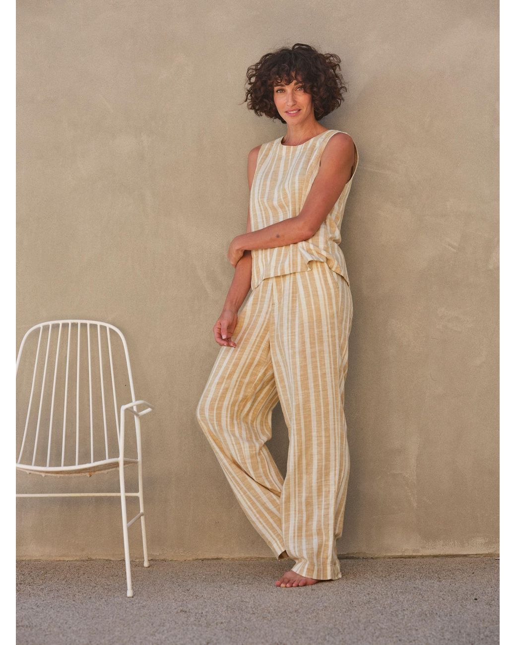 FatFace Brown Aditi Linen Blend Top