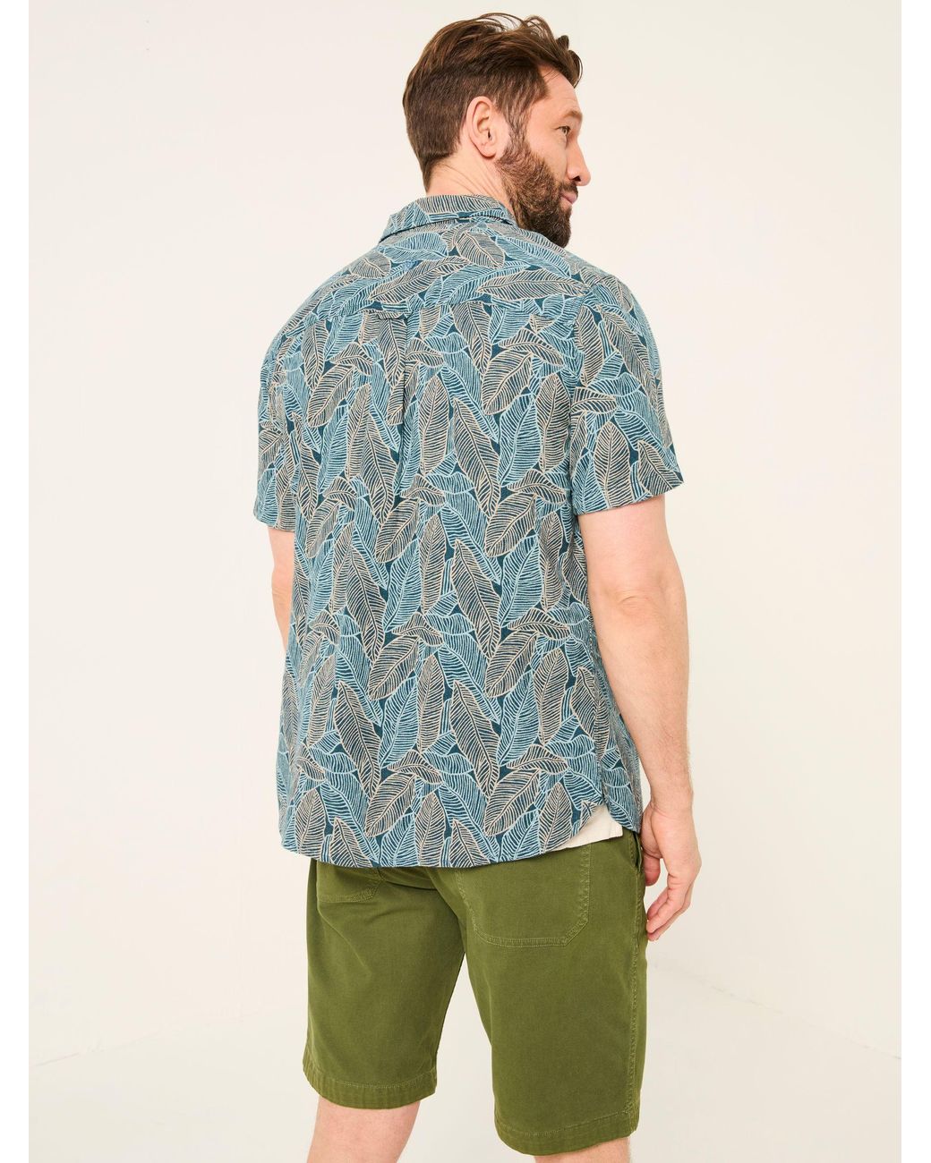 FatFace Green Short Sleeve Leaf Print Shirt for men