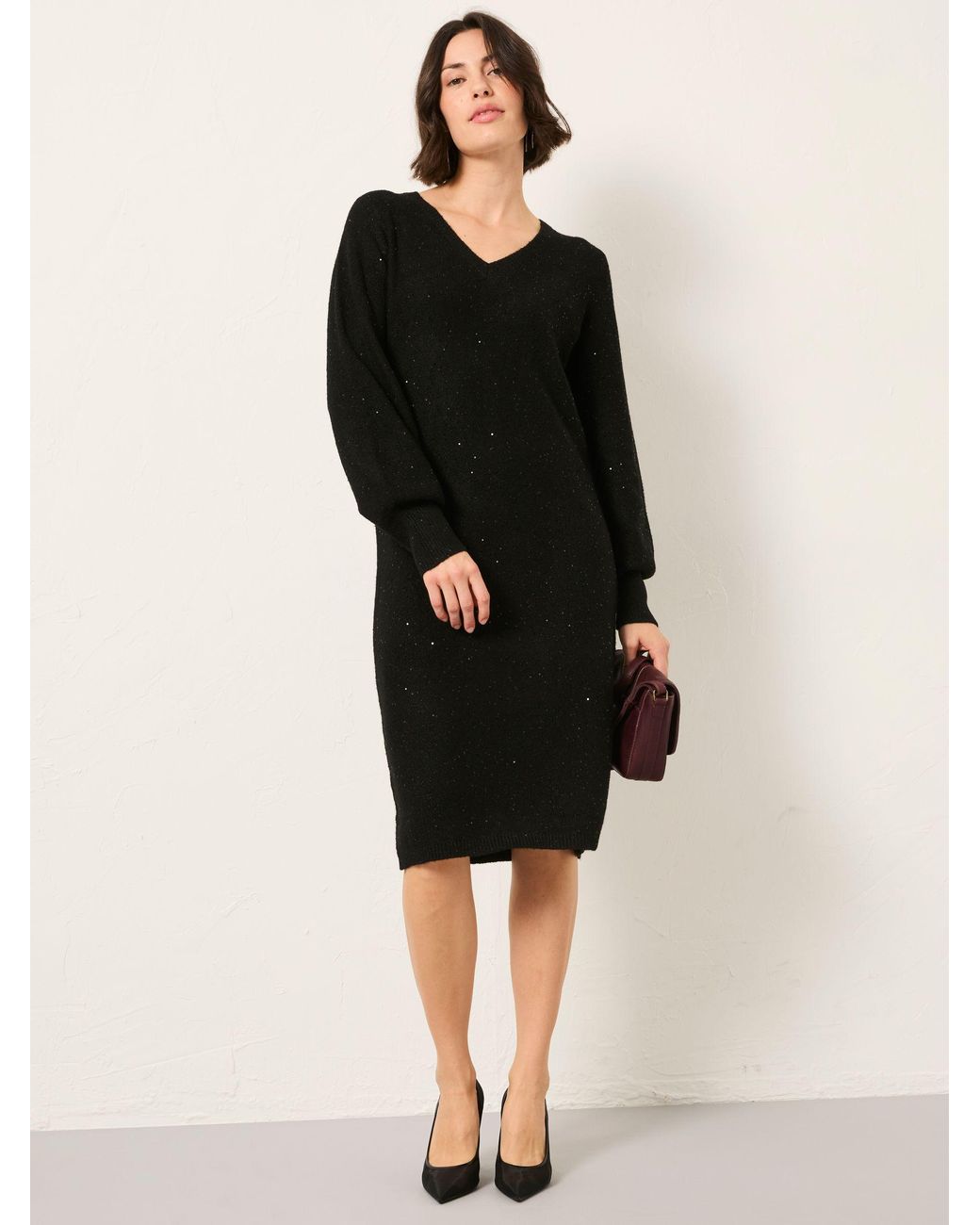 FatFace Black Fatface Regular Sparkle Knit Midi Dress