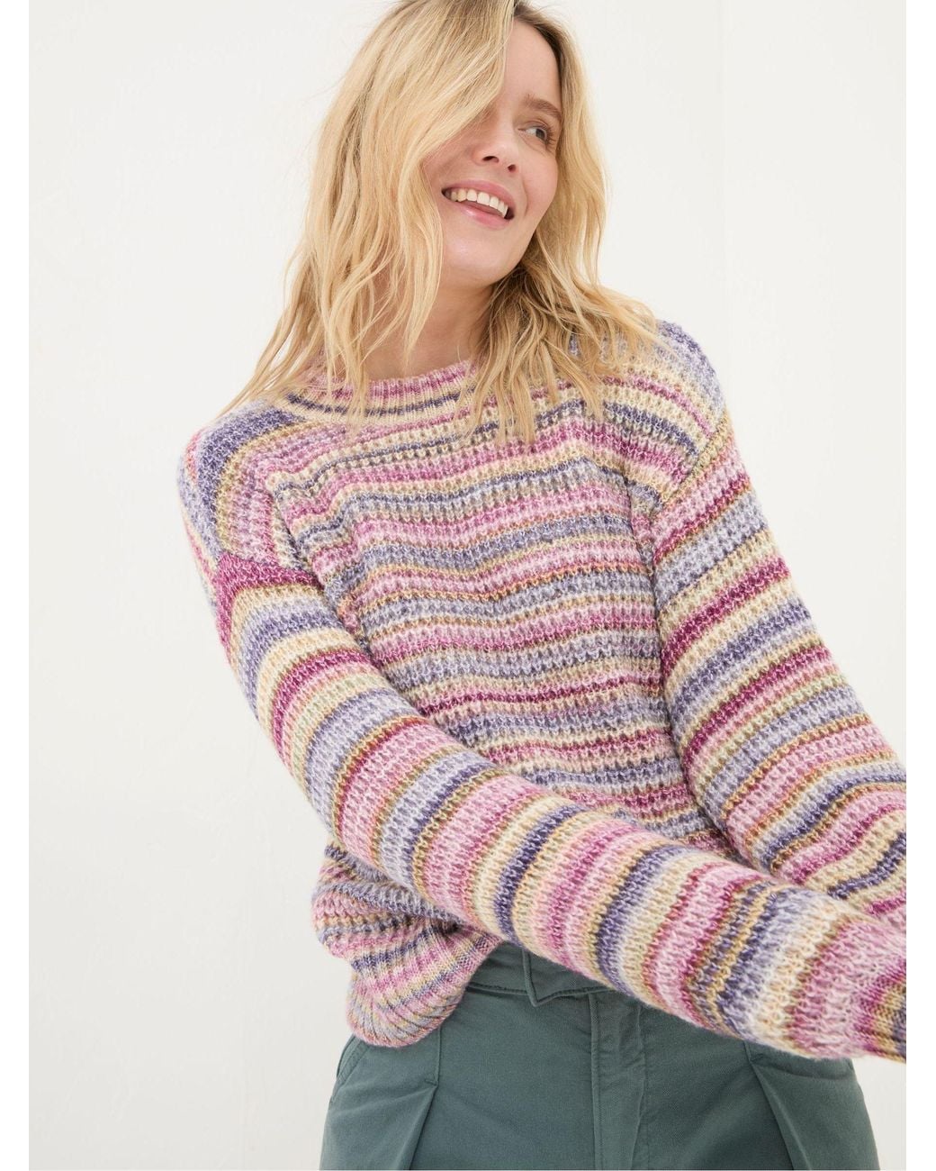 FatFace Pink Camille Stripe Jumper