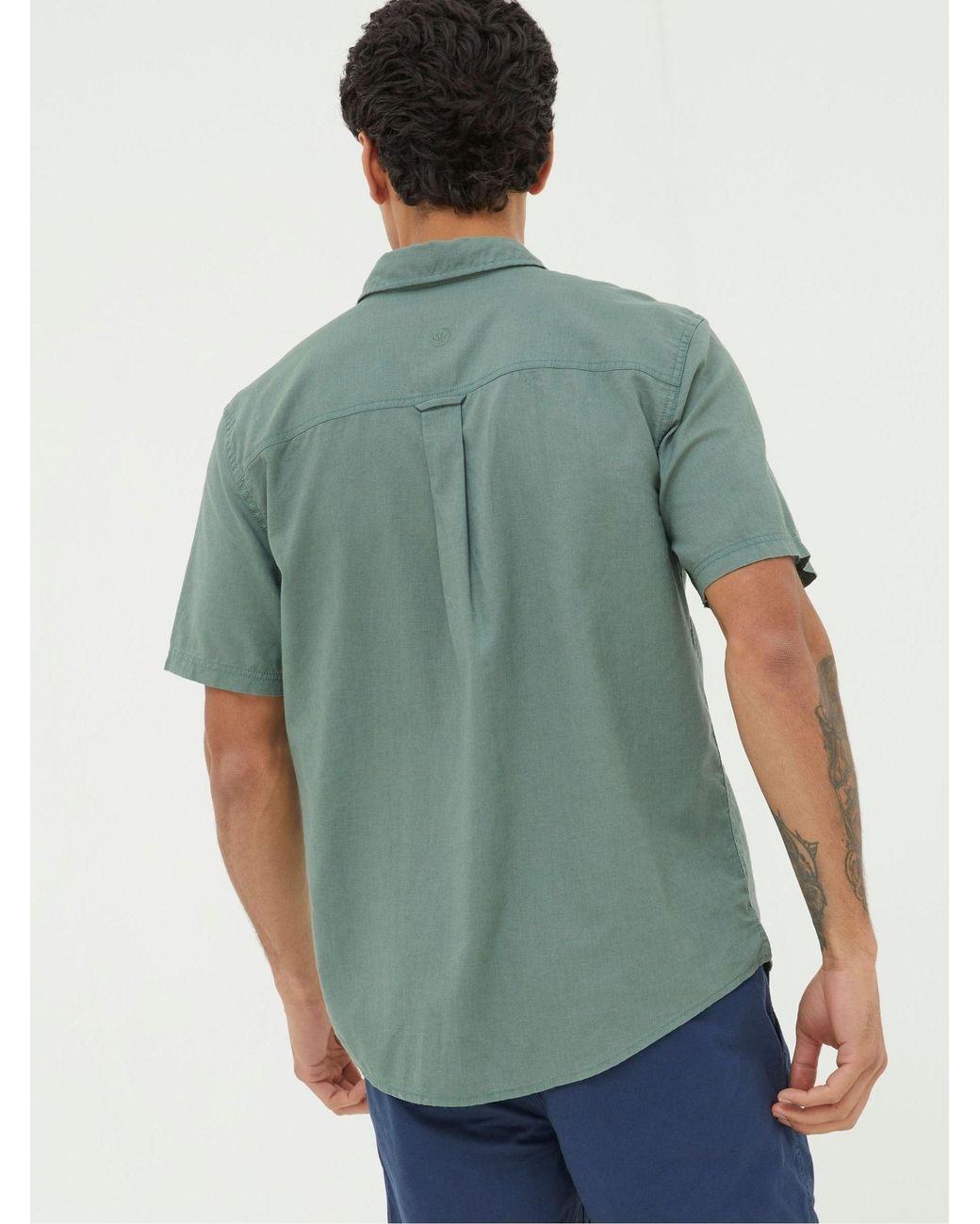 FatFace Green Bugle Linen Cotton Shirt for men