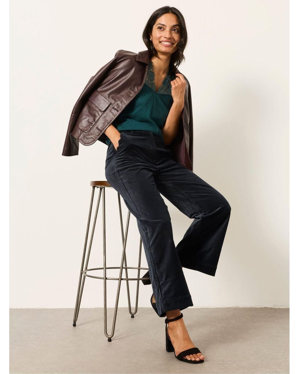 FatFace Black Hove Velvet Wide Leg Trousers