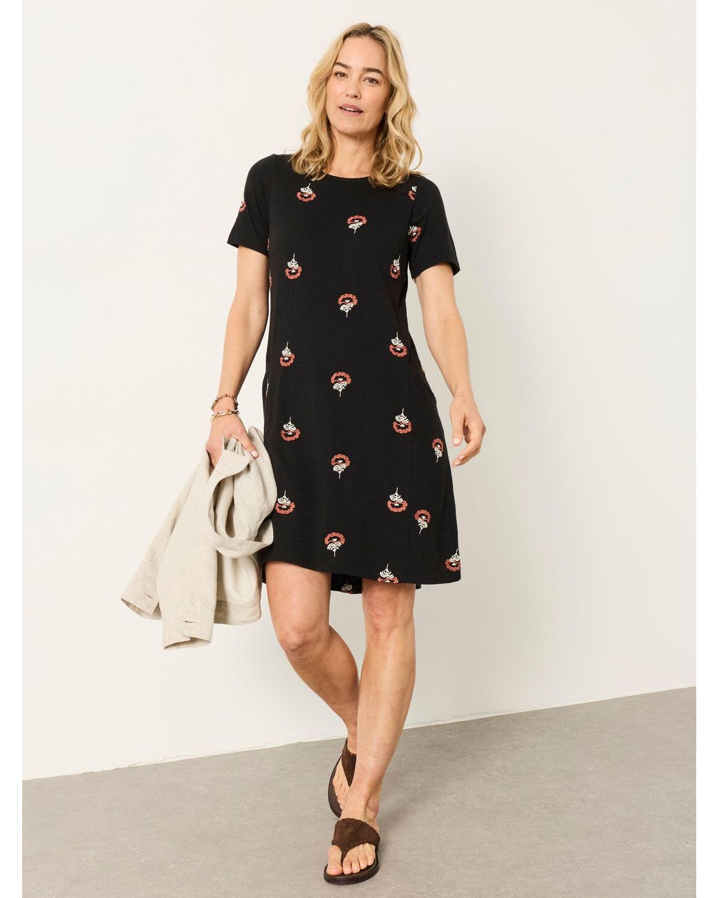 FatFace Black Fatface Simone Embroidered Petite Jersey Dress