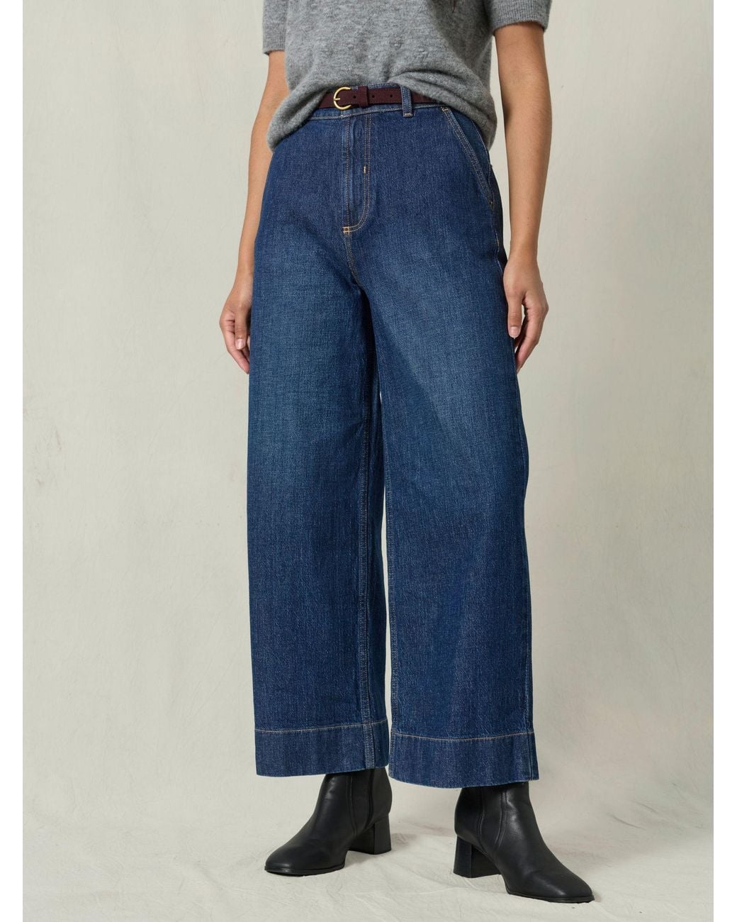 FatFace Blue Hove Petite Wide Leg Jeans