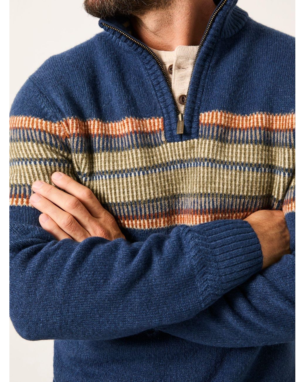 FatFace Blue Runswick Half Zip Neck Knitted Jumper for men