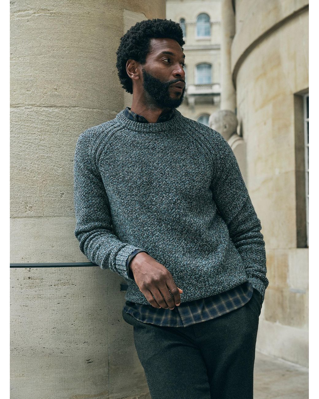 FatFace Green Penton Crew Neck Jumper for men