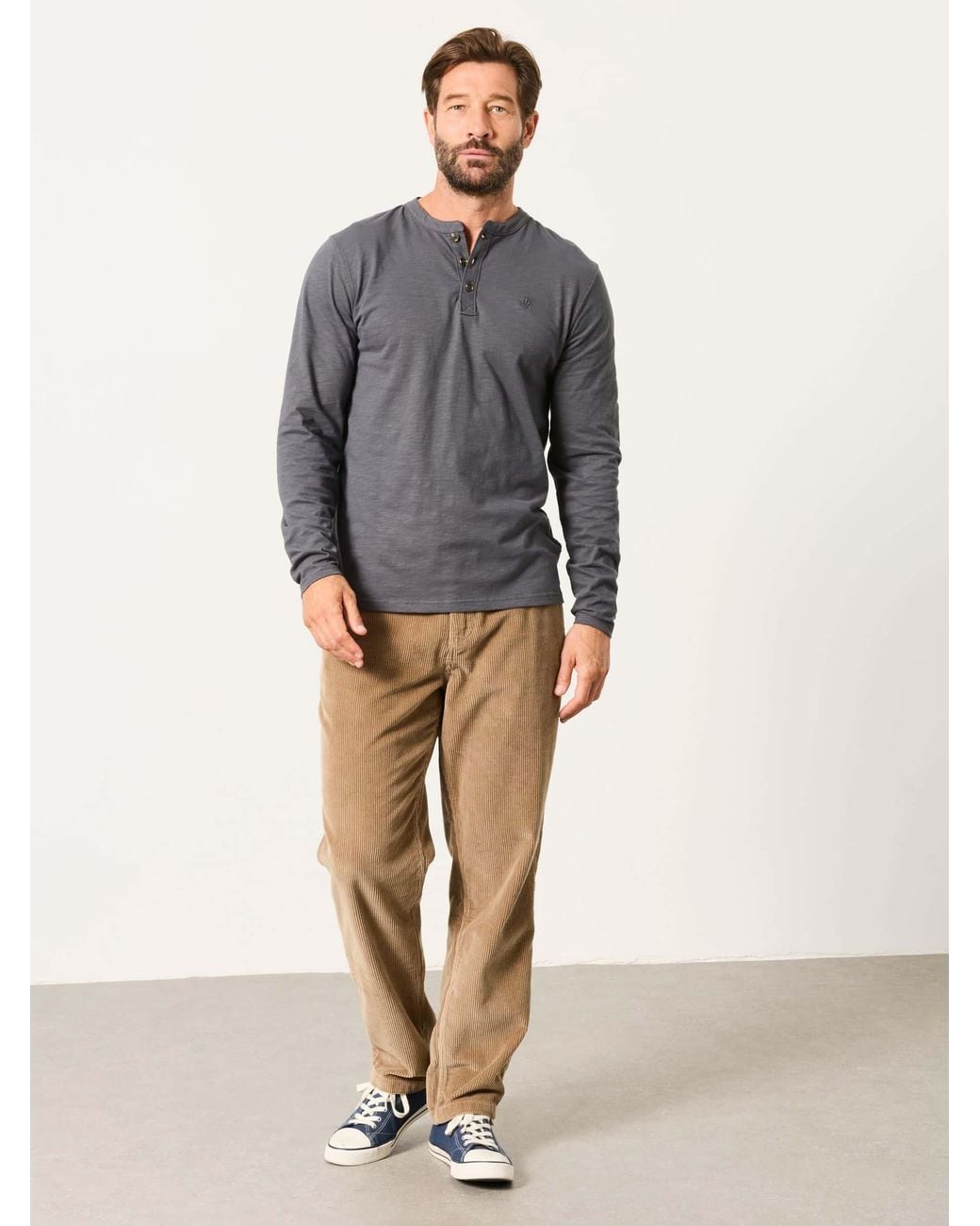 FatFace Gray Woodside Long Sleeve Henley Top for men
