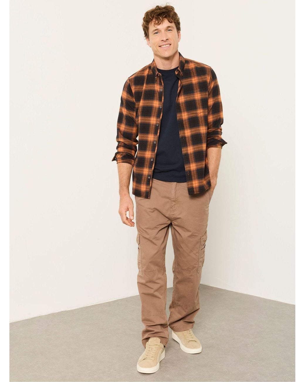 FatFace Orange Long Sleeve York Check Shirt for men