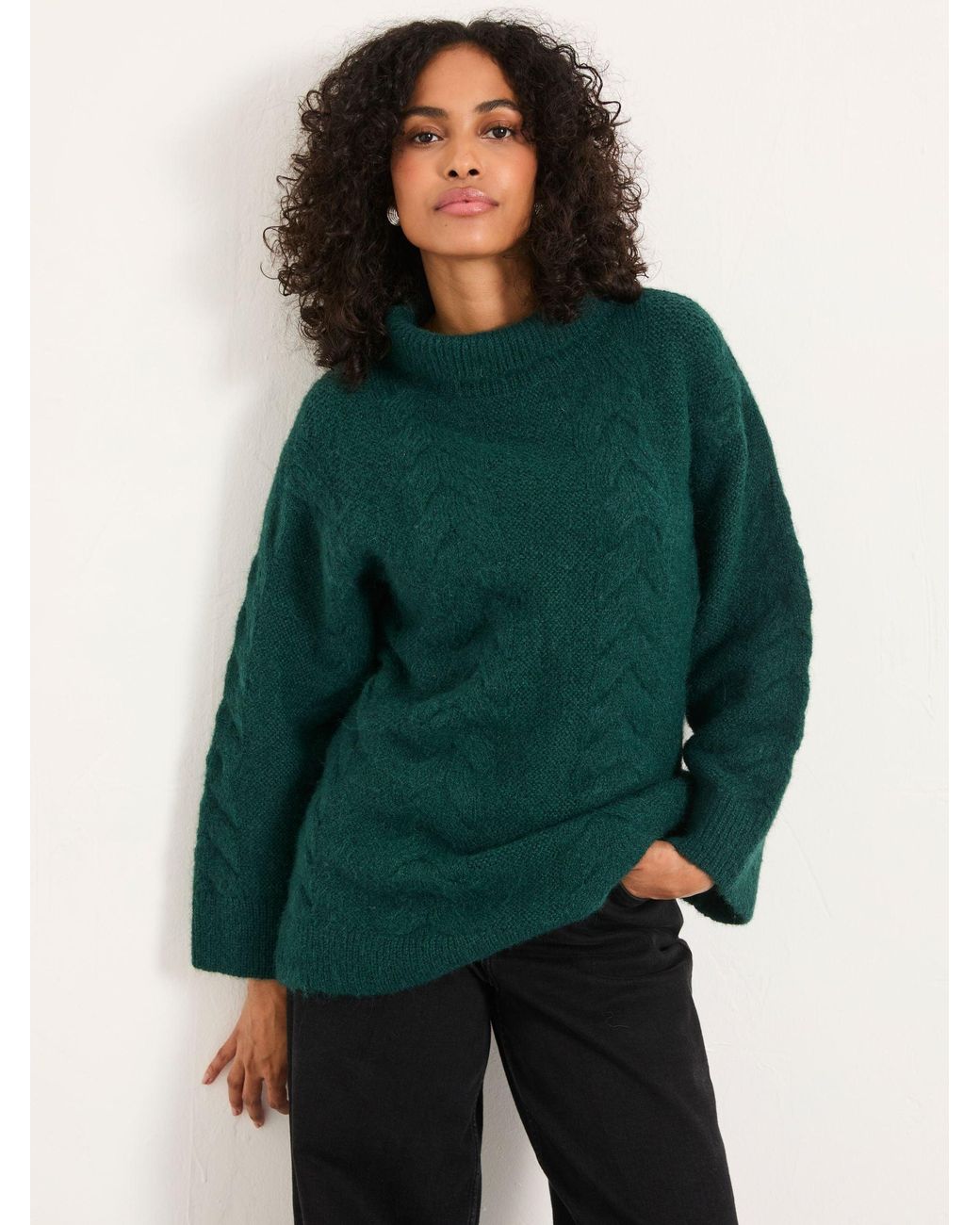 FatFace Green Celia Knitted Roll Neck Jumper