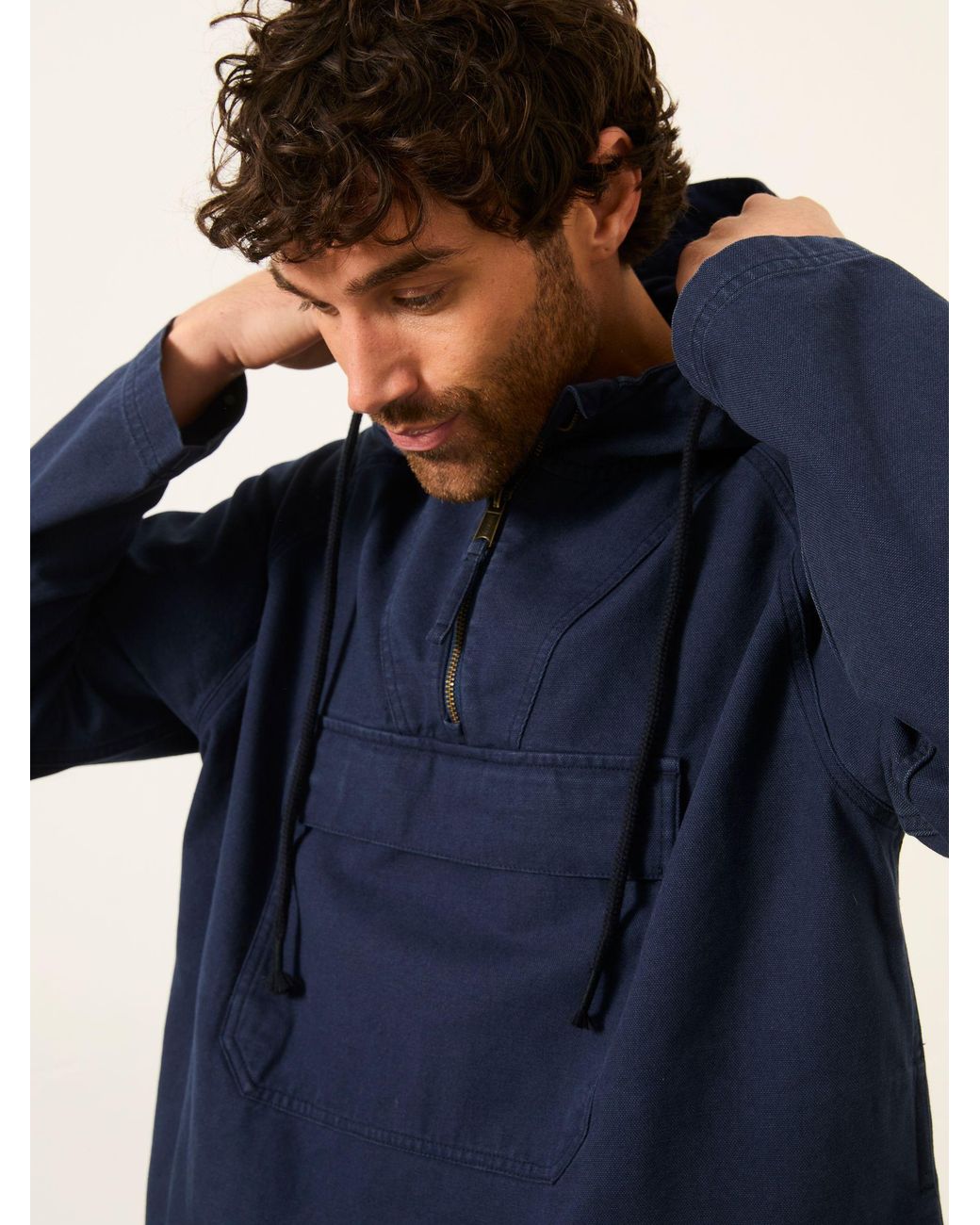 FatFace Blue Canvas Overhead Smock Jacket for men