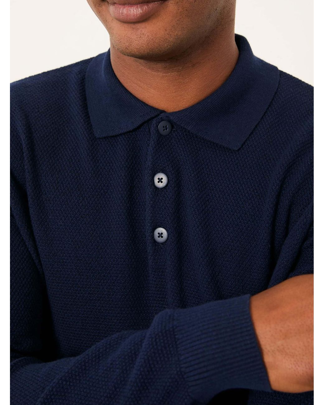 FatFace Blue Row Textured Knitted Button Polo for men