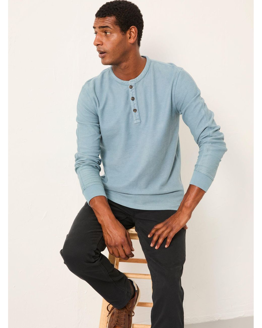 FatFace Blue Herringbone Henley for men