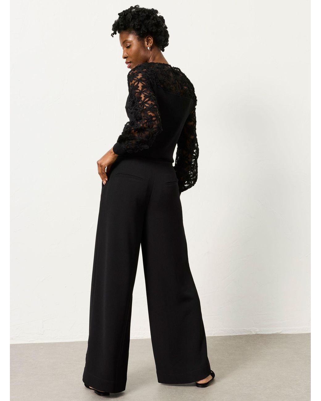FatFace Black Julia Satin Back Crepe Wide Leg Trouser