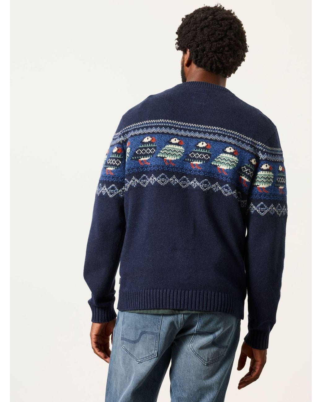 FatFace Blue Puffin Crew Neck Knitted Jumper for men