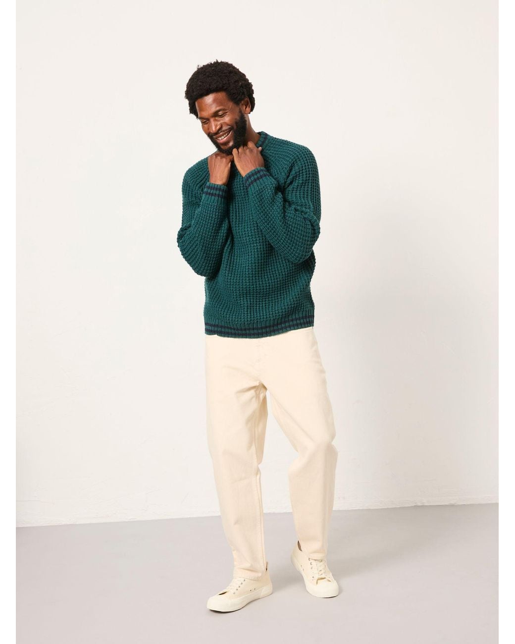 FatFace Green Tipped Crew Neck Knitted Jumper for men