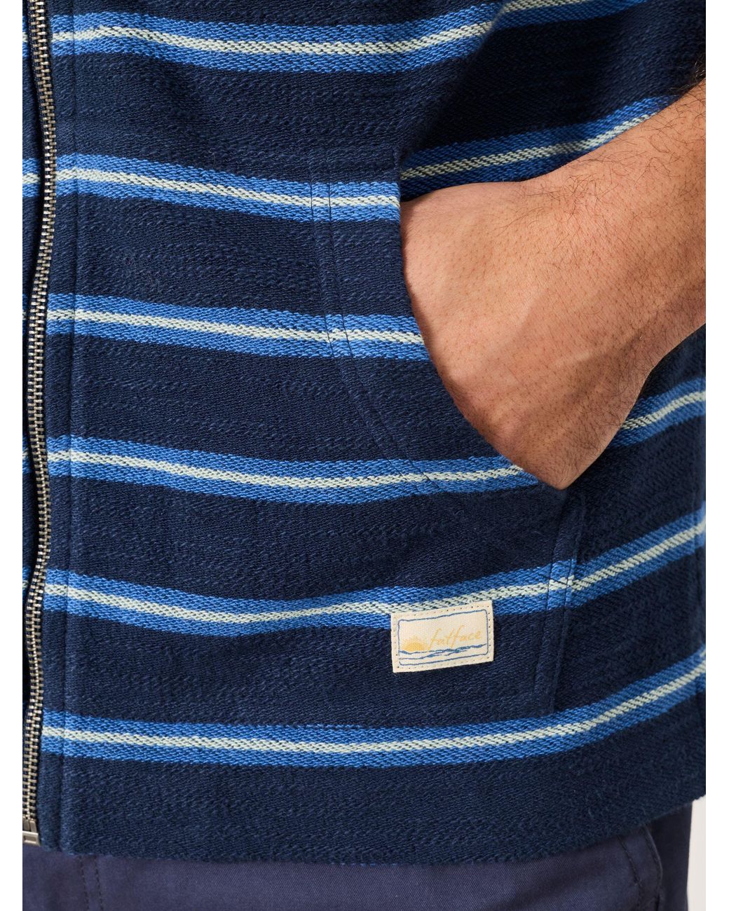 FatFace Blue Trescowe Stripe Zip Through Hoodie for men