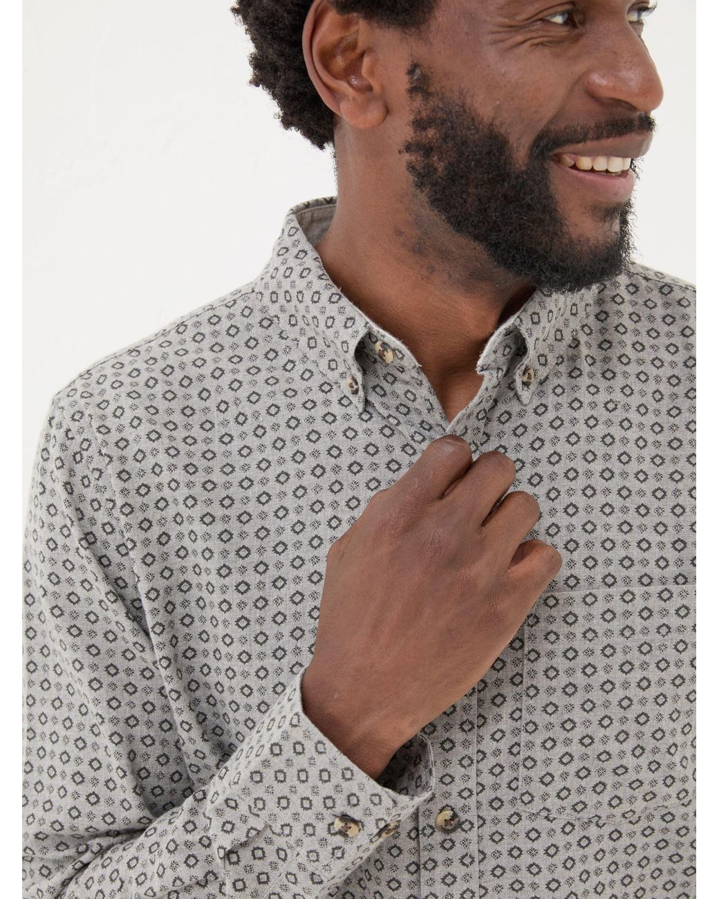 FatFace Gray Long Sleeve Geo Print 100% Cotton Shirt for men
