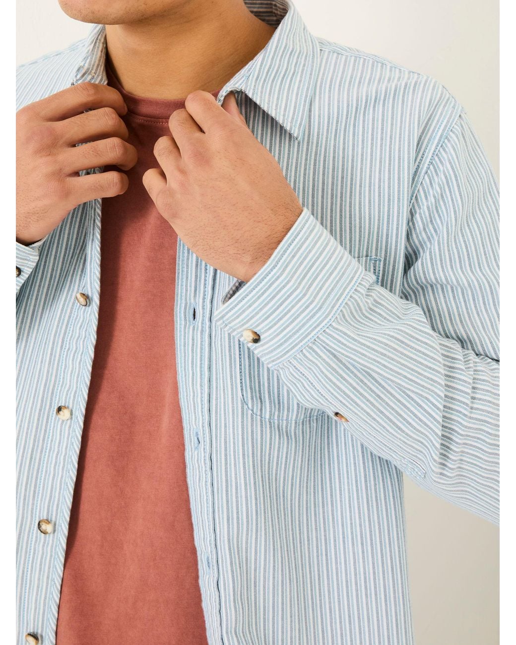 FatFace White Mill Long Sleeve Stripe Shirt for men