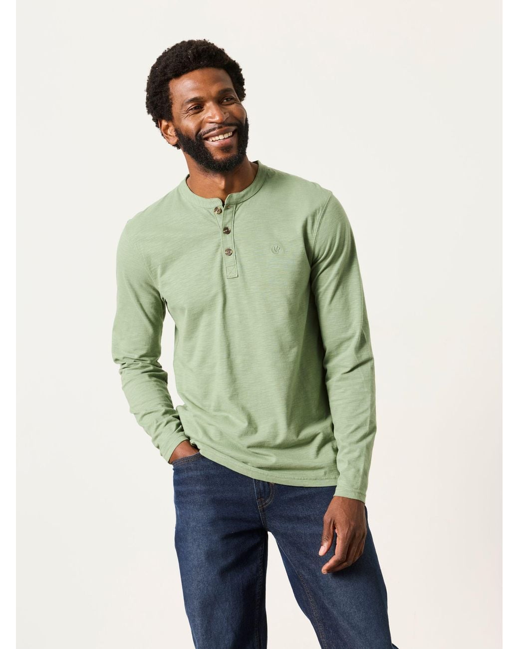 FatFace Green Woodside Long Sleeve Henley Top for men