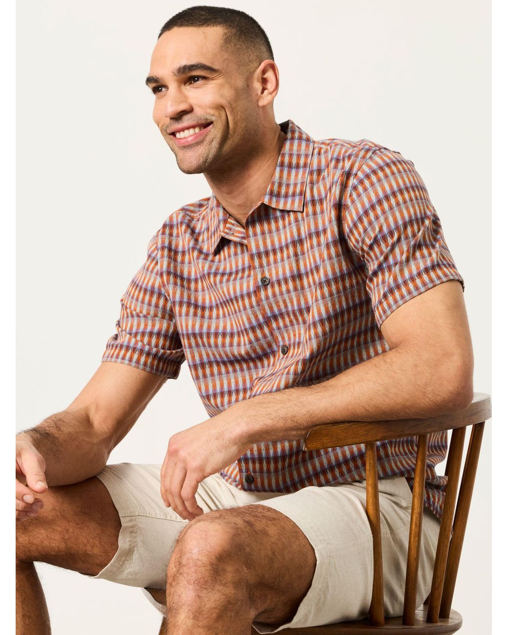 FatFace Pink Short Sleeve Kite Diamond Embroidered Shirt for men