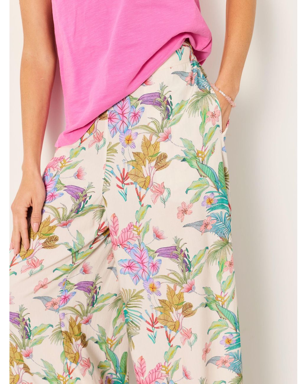 FatFace Pink Eliza Wide Leg Cropped Trouser