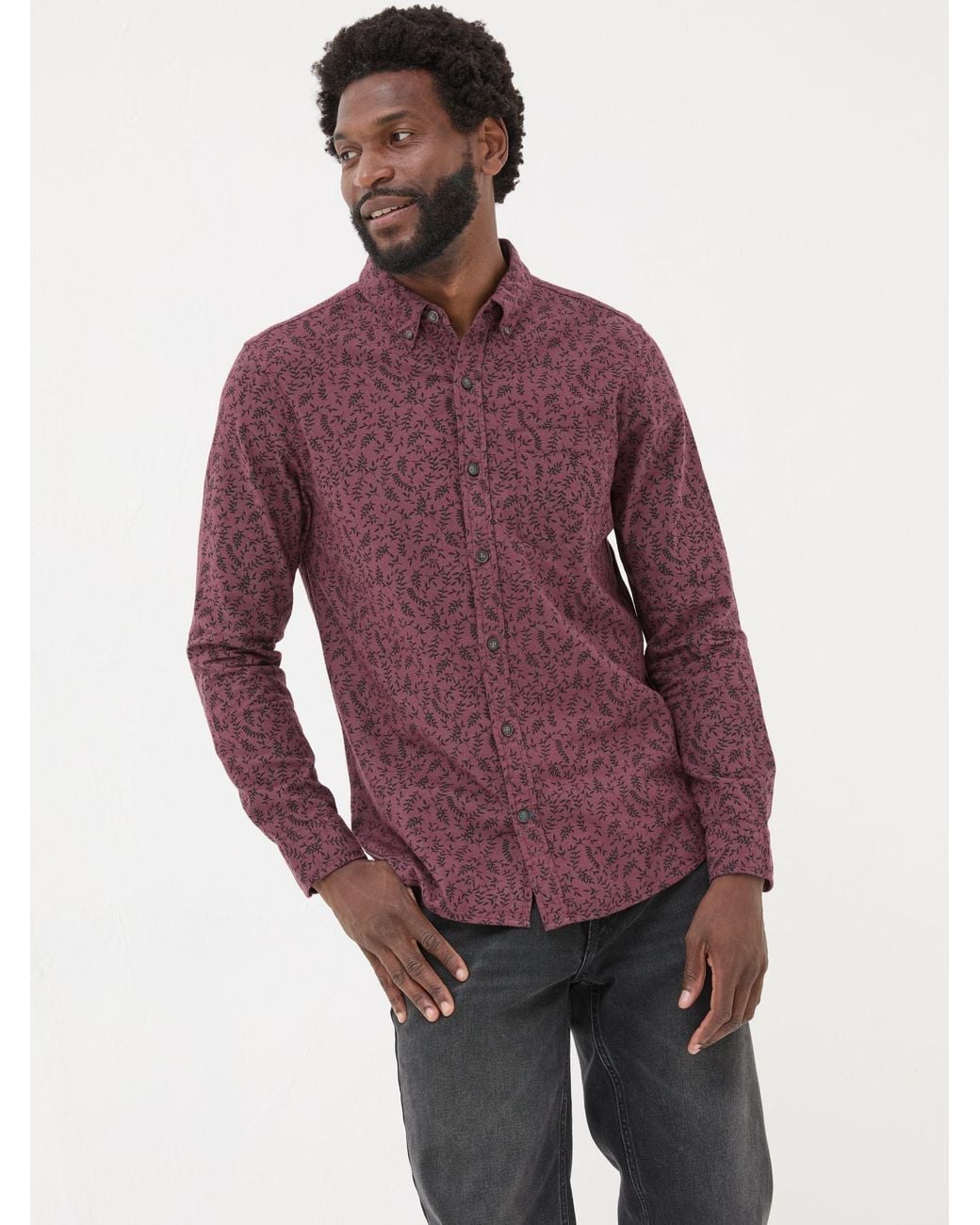FatFace Purple Fatface Long Sleeve Vine Print 100% Cotton Shirt for men