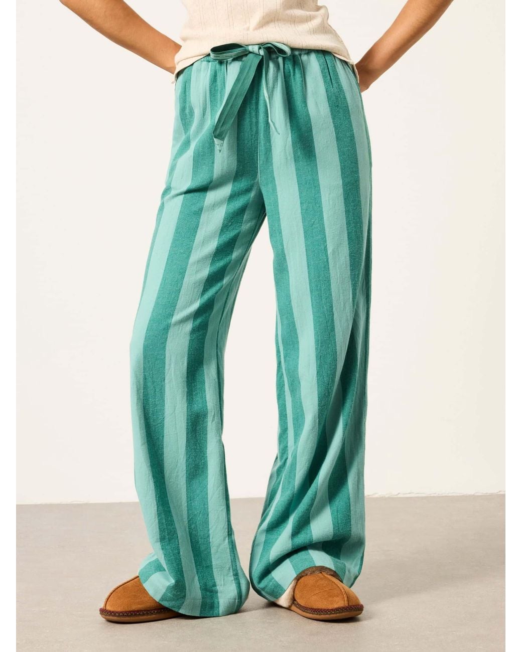 FatFace Green Lola Stripe Wide Leg Pyjama Bottoms