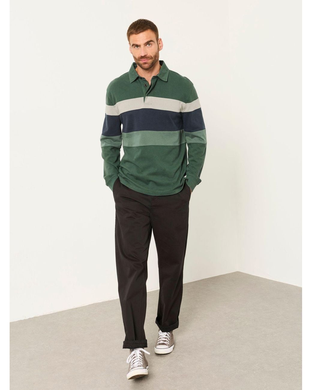 FatFace Green Long Sleeve Chest Stripe Rugby for men