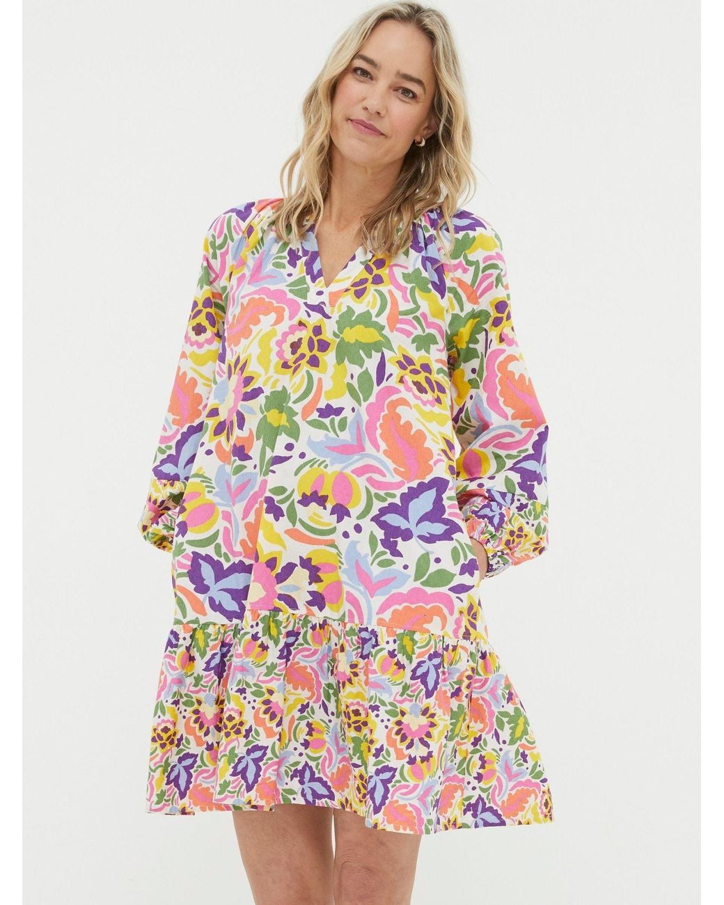 FatFace White Art Floral Tunic?Dress
