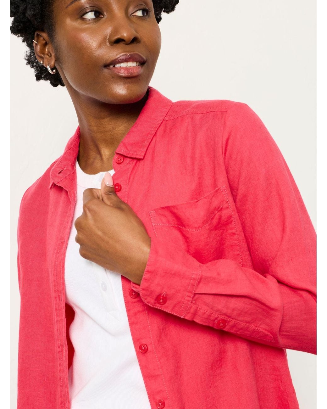 FatFace Red Olivia Petite 100% Linen Shirt