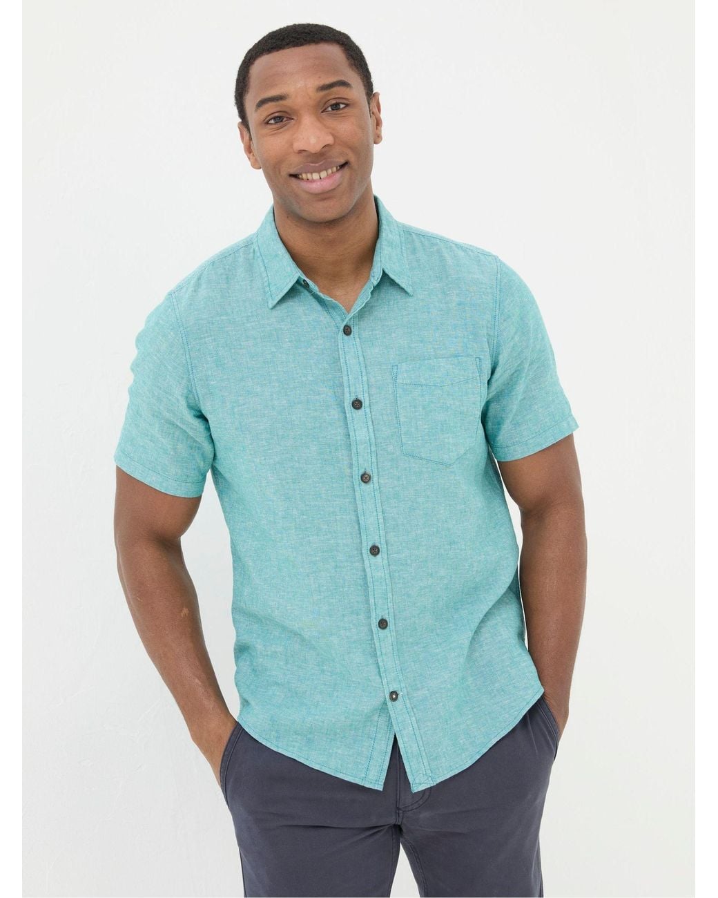 FatFace Blue Bugle Linen Cotton Shirt for men