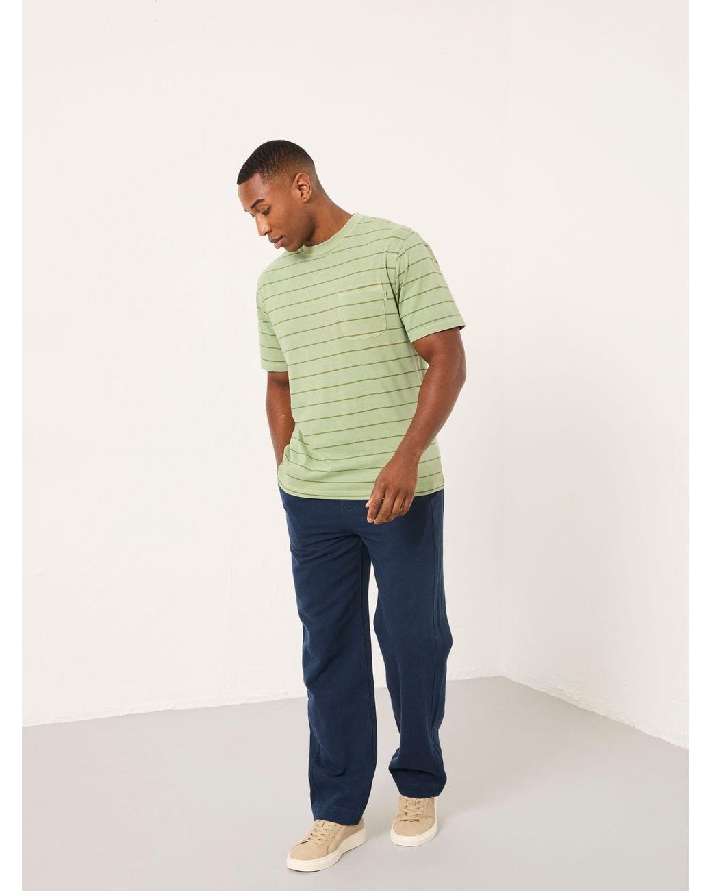 FatFace Green Compton Relaxed Fit Stripe Tshirt for men