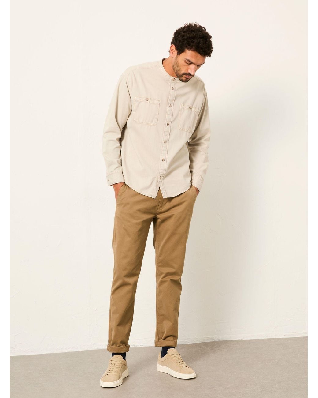 FatFace Natural Long Sleeve Grandad Utility Shirt for men