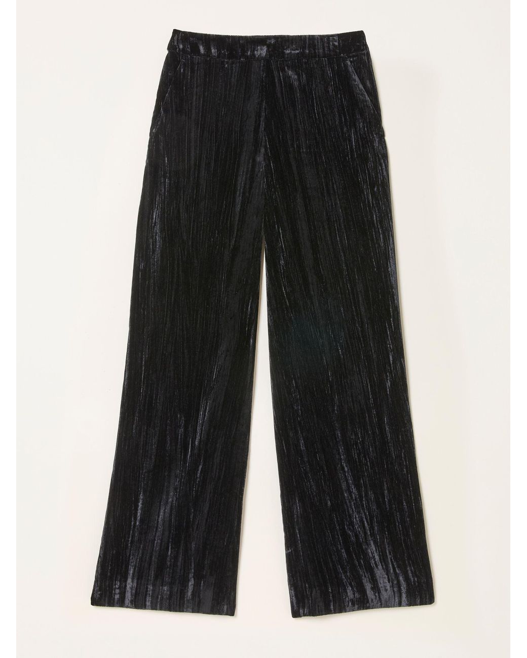 FatFace Black Hetty Wide Leg Crinkle Velvet Trousers