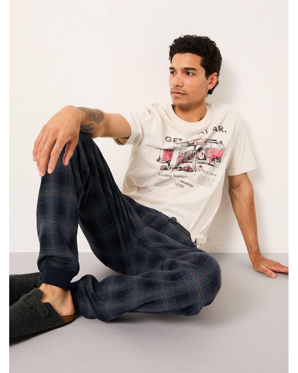 FatFace Blue Kemble Check Cuffed Pyjama Bottoms for men
