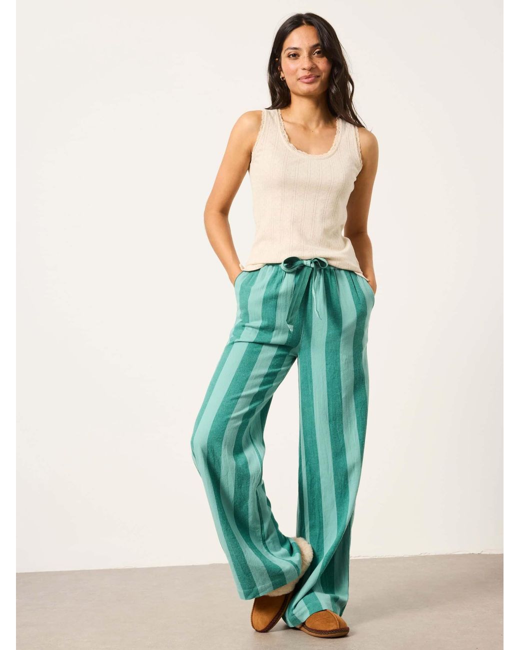 FatFace Green Lola Stripe Wide Leg Pyjama Bottoms
