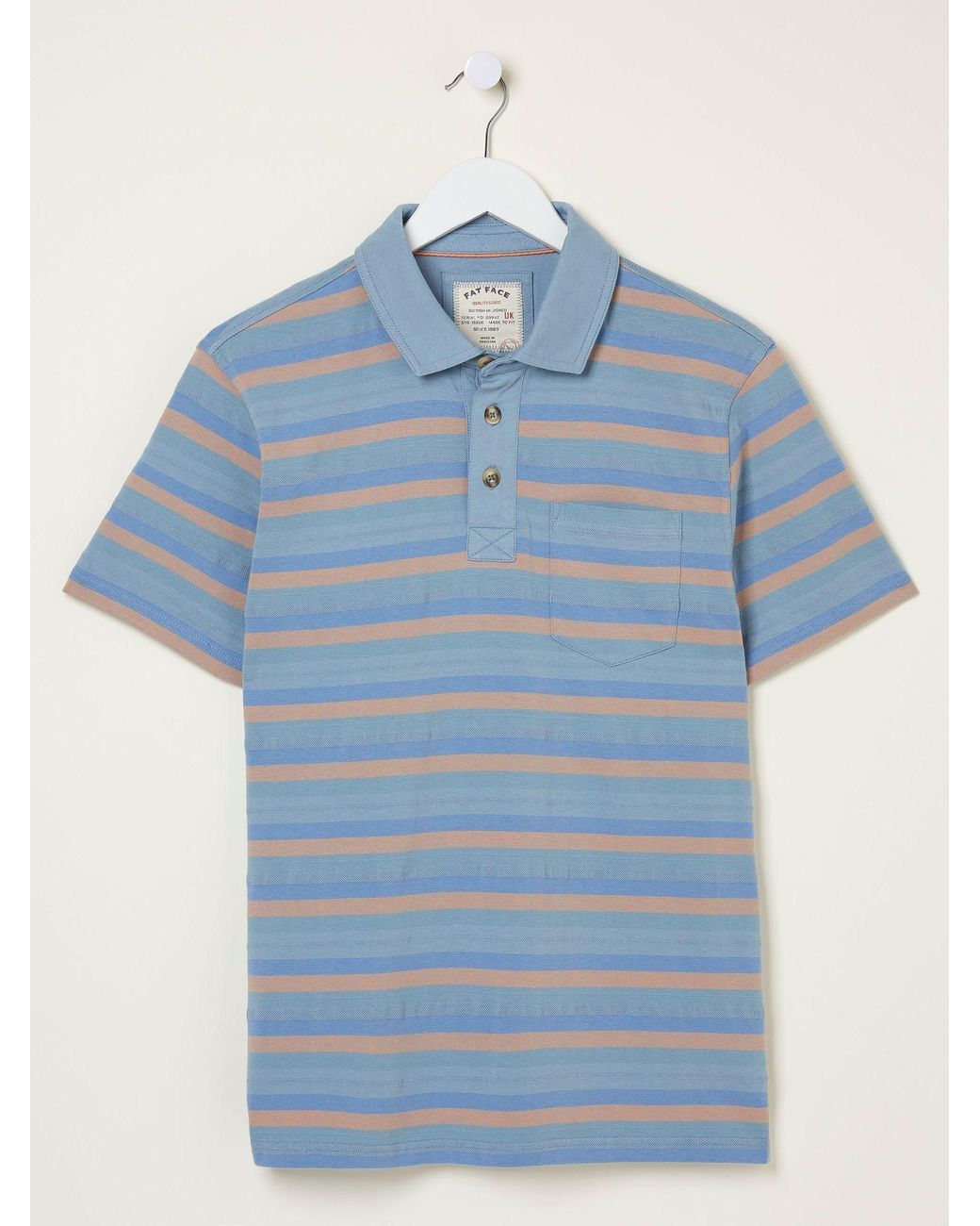 FatFace Blue Harlyn Textured Stripe Polo Shirt for men