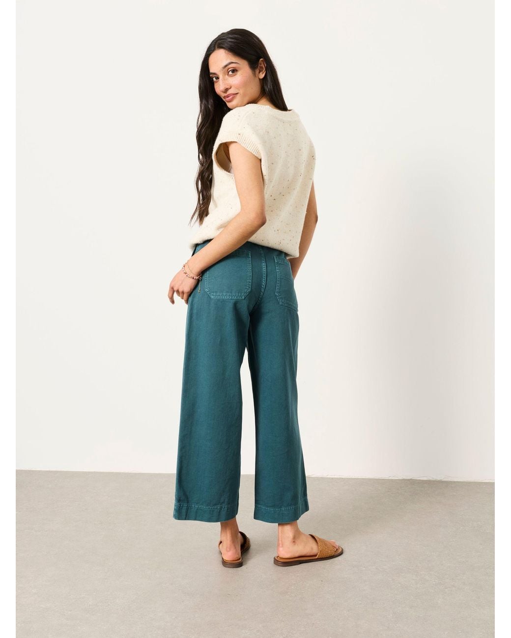 FatFace Green Hove Wide Leg Cropped Trousers