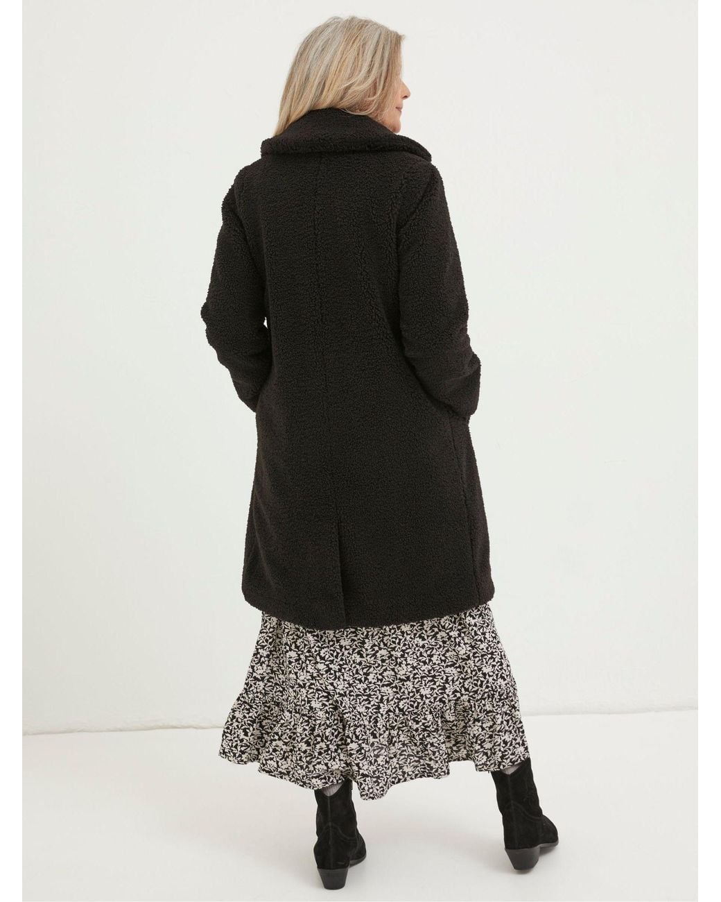 FatFace Black Mylah Teddy Longline Coat
