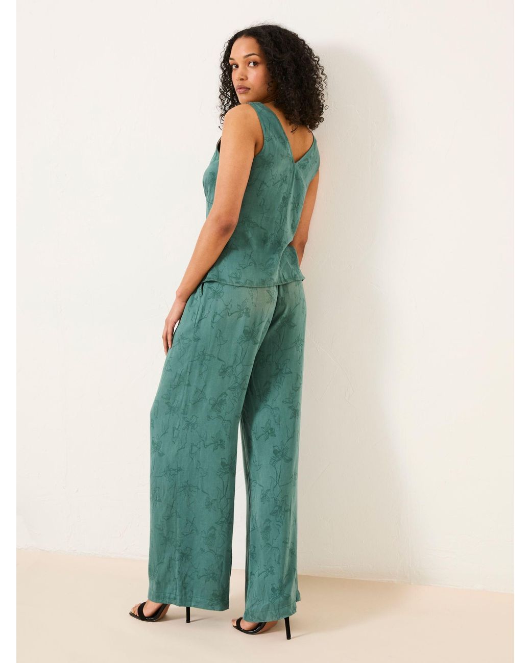 FatFace Green Kingston Printed Satin Trousers