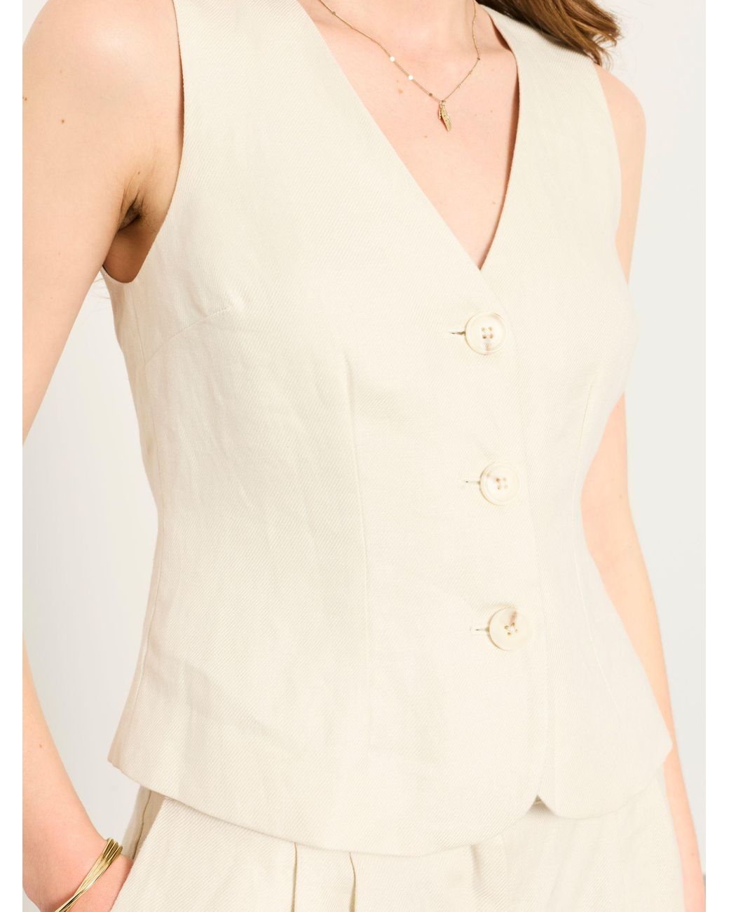 FatFace Natural Kiley Regular Linen Waistcoat