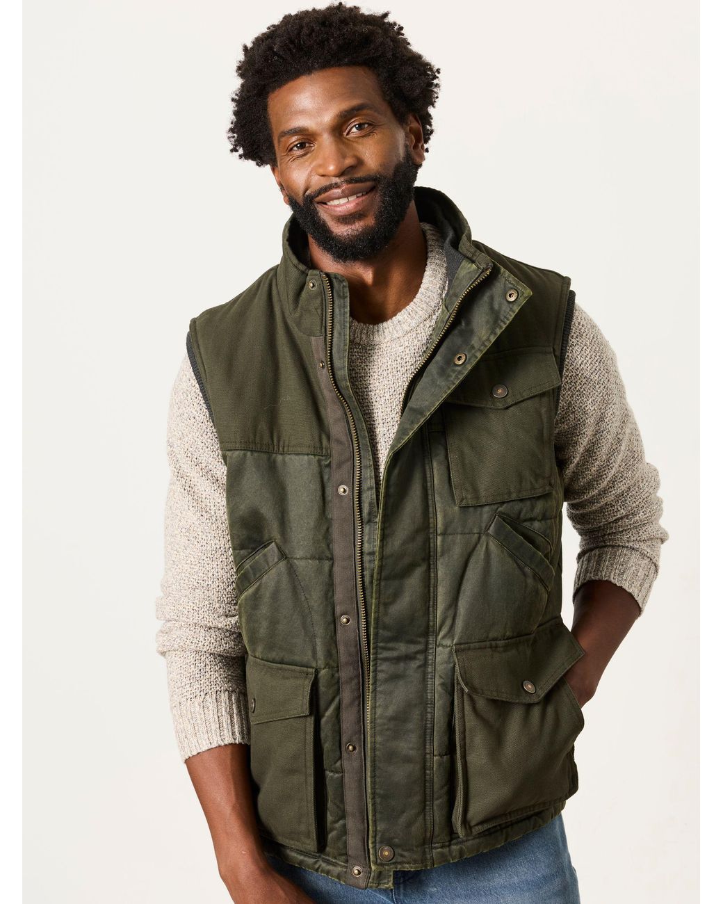 FatFace Green Broadsands Quilted Utility Vest for men