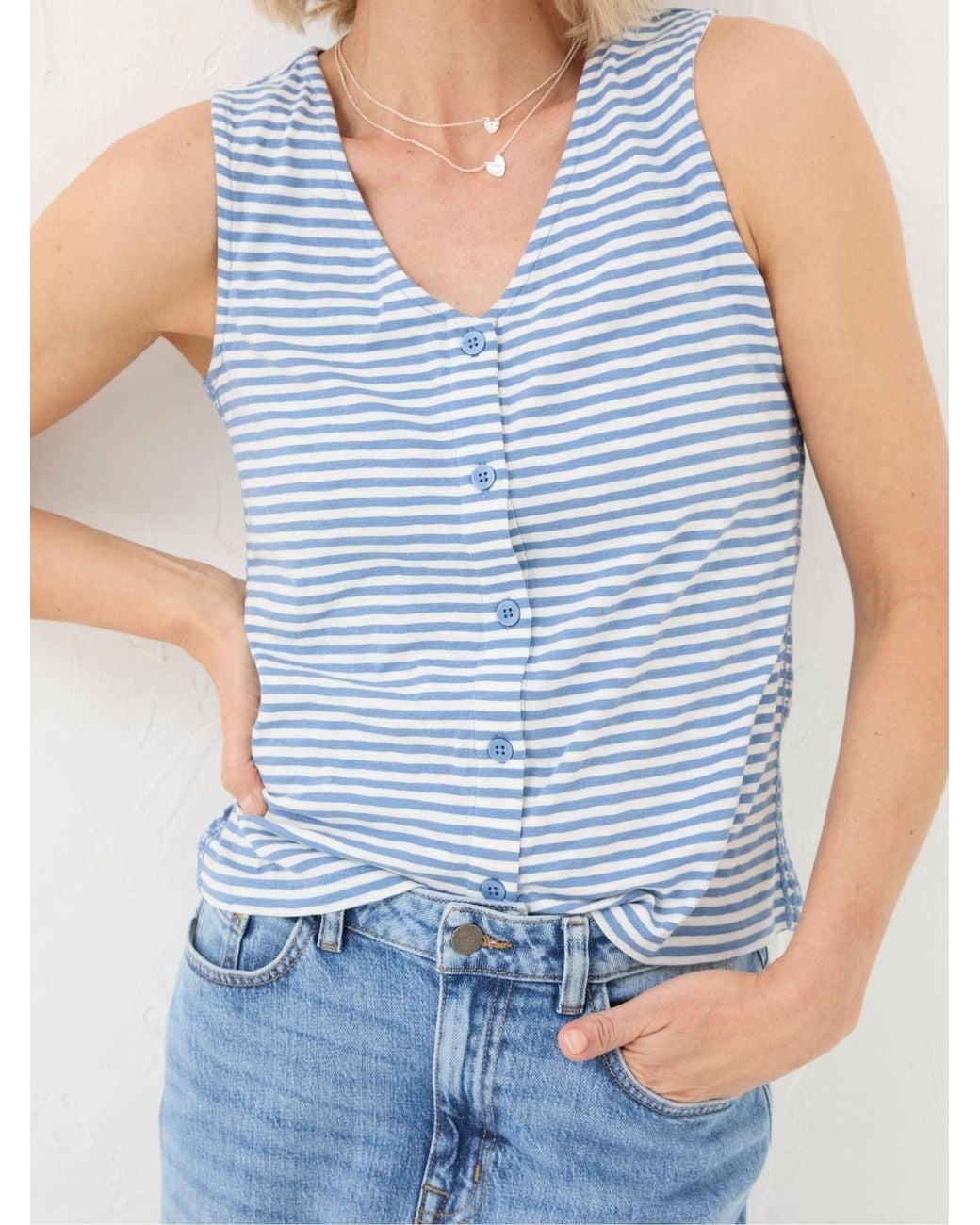FatFace Blue Claudia Stripe Button Tank