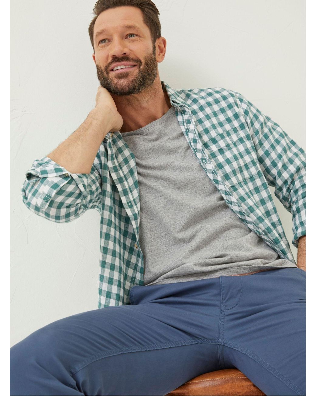FatFace Blue Fatface Gingham Linen Shirt for men