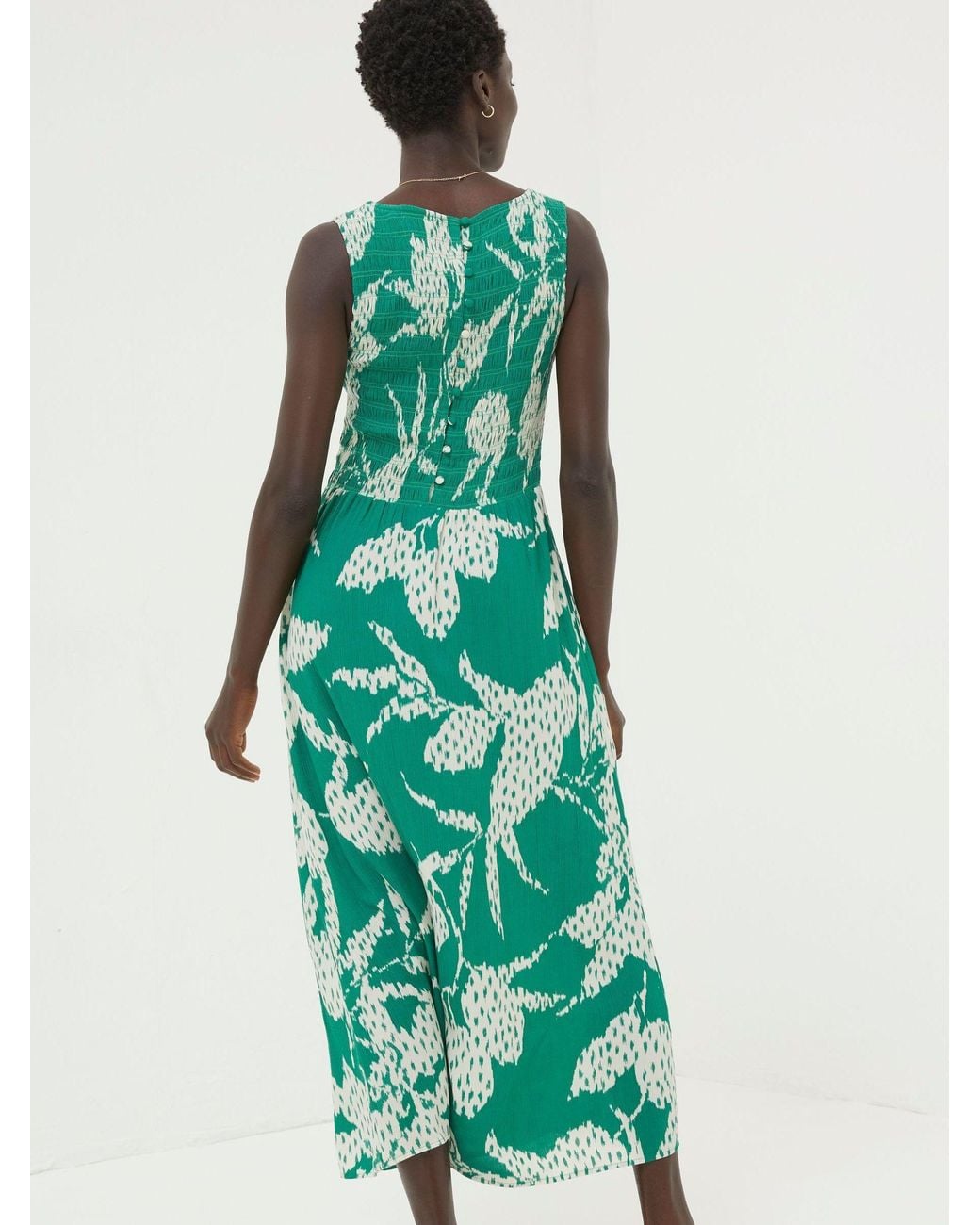 FatFace Green Textured Leaves Midi Dress